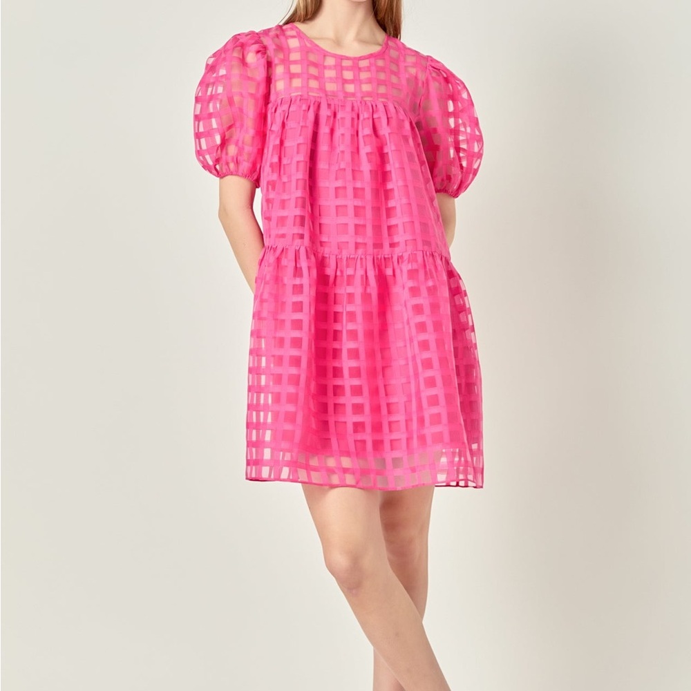 NWOT English Factory Pink Checkered Organza Mini Dress Size Small